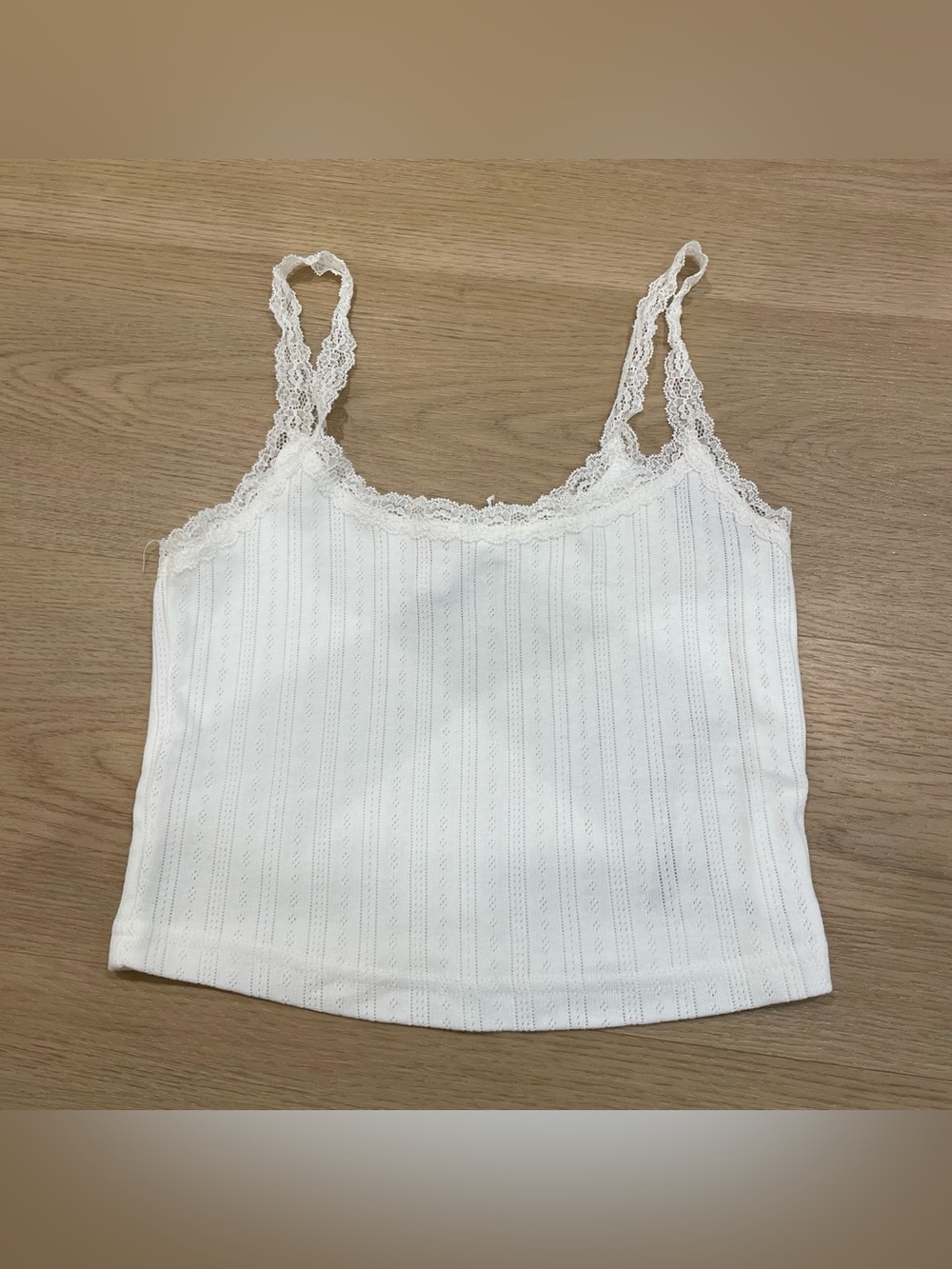 Urban Outfitters White Lace-Trim Ribbed Cami